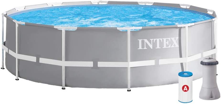 Intex Prism Premium 12ft x 39in Metal Frame Swimming Pool, Blue, 366 x 99 cm with Filter and Pump inc Ladder