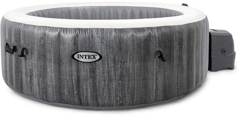 Intex PureSpa Greywood Deluxe Inflatable 4 Person Hot Tub Spa - Includes 2 x Headrests - Drinks Holder and and Chlorine Starter Kit