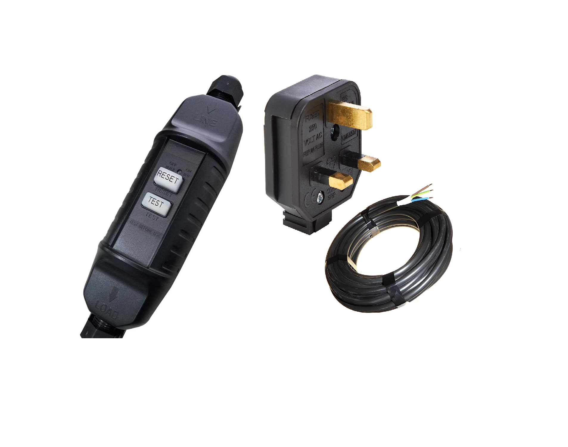 DIY UK Plug and Inline RCD Kit for Heat Pumps includes 10 Metres 1.5mm 3 Core Electrical Cable