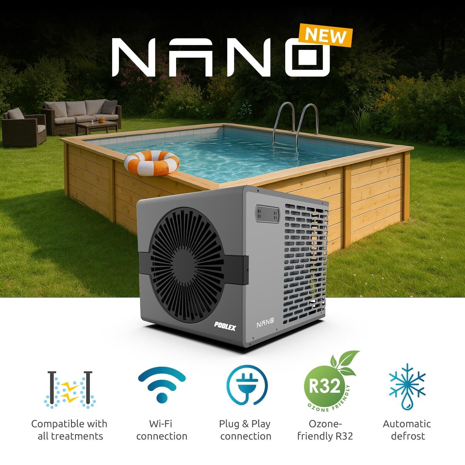CLEARANCE: 3.5kW Poolex Nano Pool Heat Pump UK Plug & Play (Wi-Fi) - Brand New - Scruffy Box