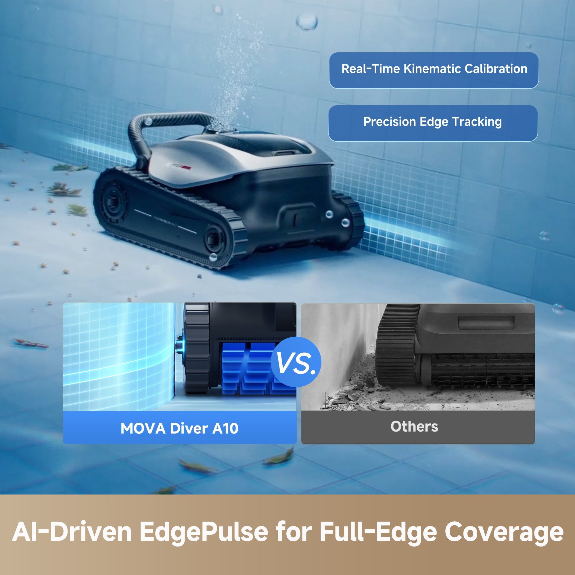 MOVA Diver A10 AI Cordless Robotic Pool Cleaner - Wall & Waterline