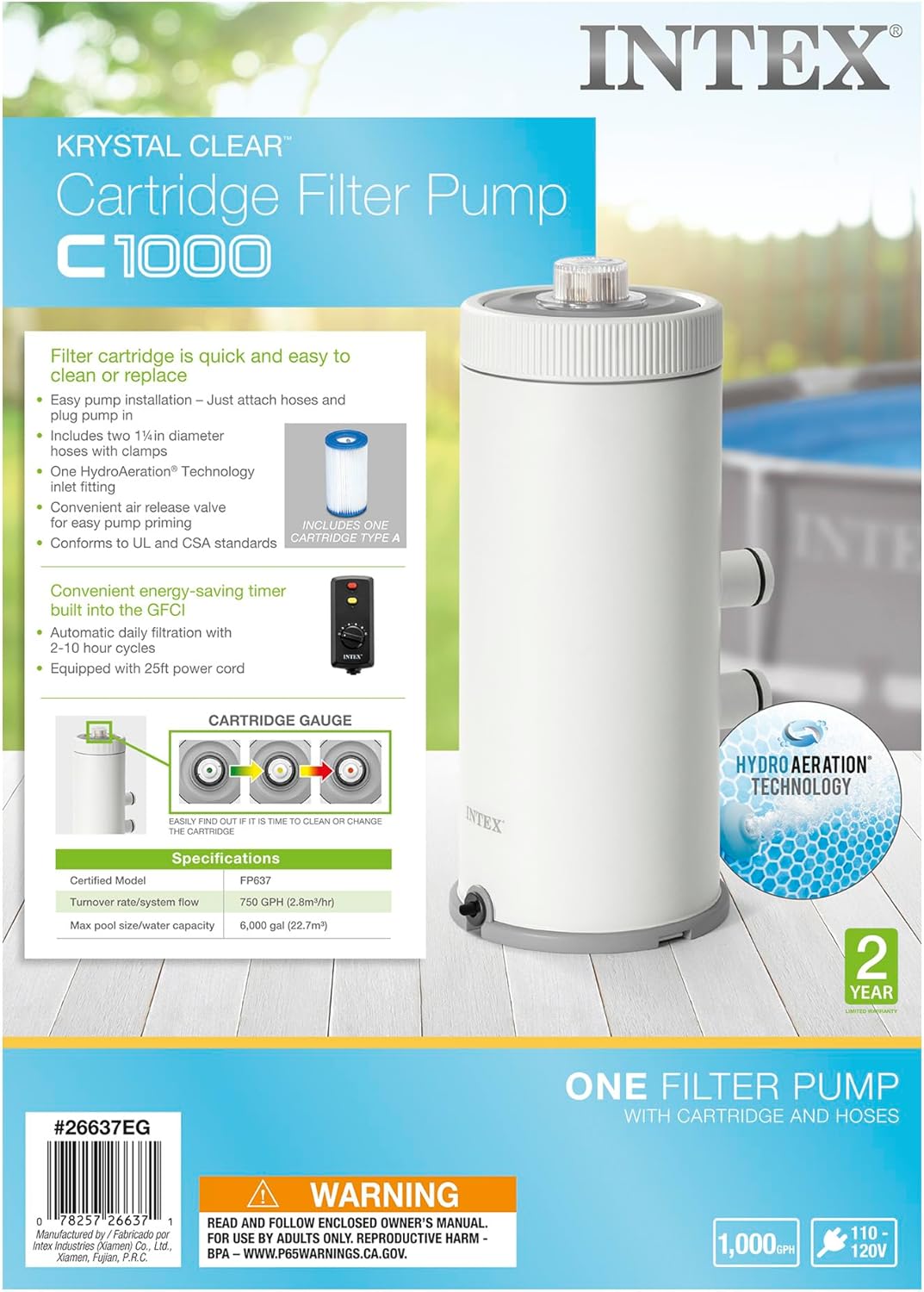 CLEARANCE: Intex C1000 Krystal Clear Cartridge Filter Pump 1000 GPH (EU Version, incl EU-to-UK Plug Adapter) - Brand New - Scruffy Box