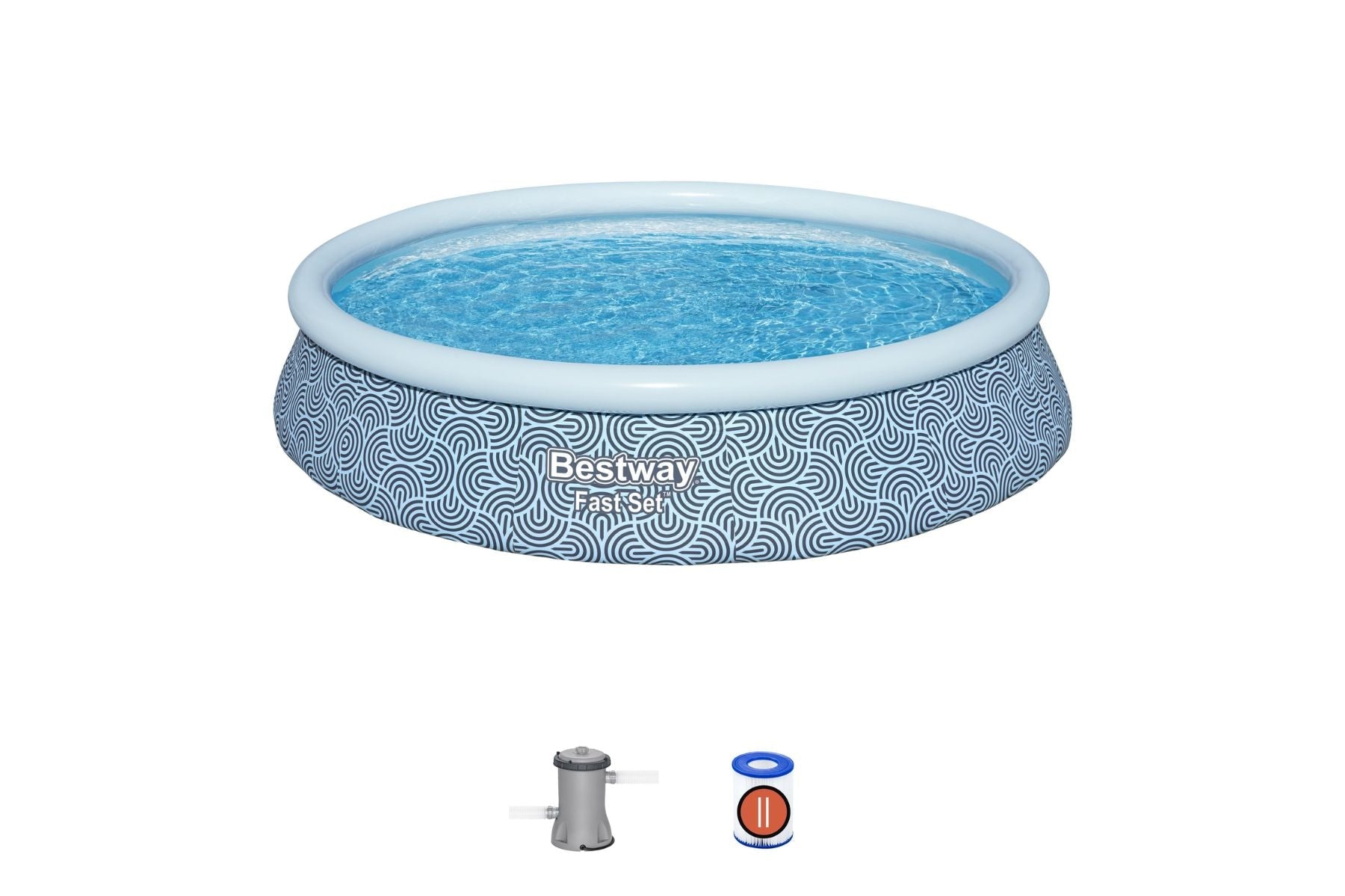 Bestway Fast Set 13ft x 33in Rattan Print Round Inflatable Pool with Filter Pump