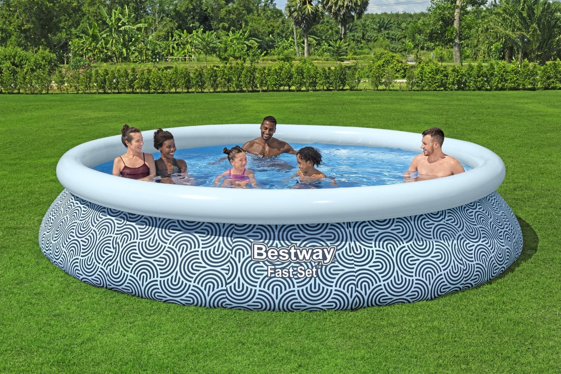 Bestway Fast Set 13ft x 33in Rattan Print Round Inflatable Pool with Filter Pump