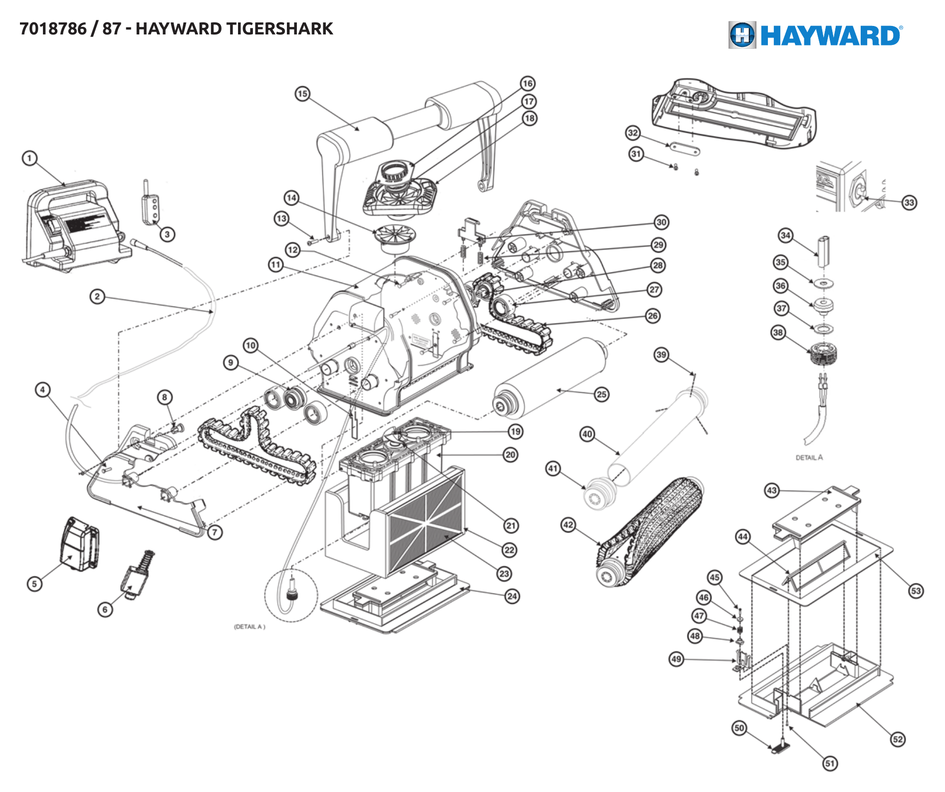 Hayward TigerShark exploded view with part position numbers