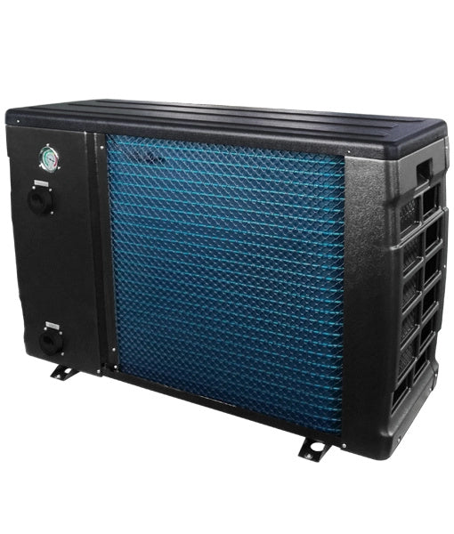 Rear of the Remora Inverter heat pump showing the blue coated evaporator coil