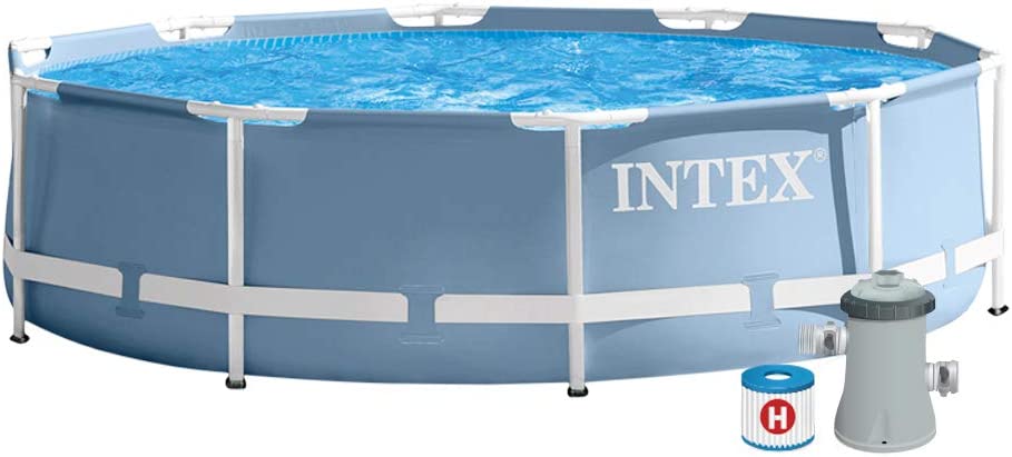 Intex Prism Premium 10ft x 30in Metal Frame Swimming Pool, Blue, 305 x 76 cm with Filter and Pump