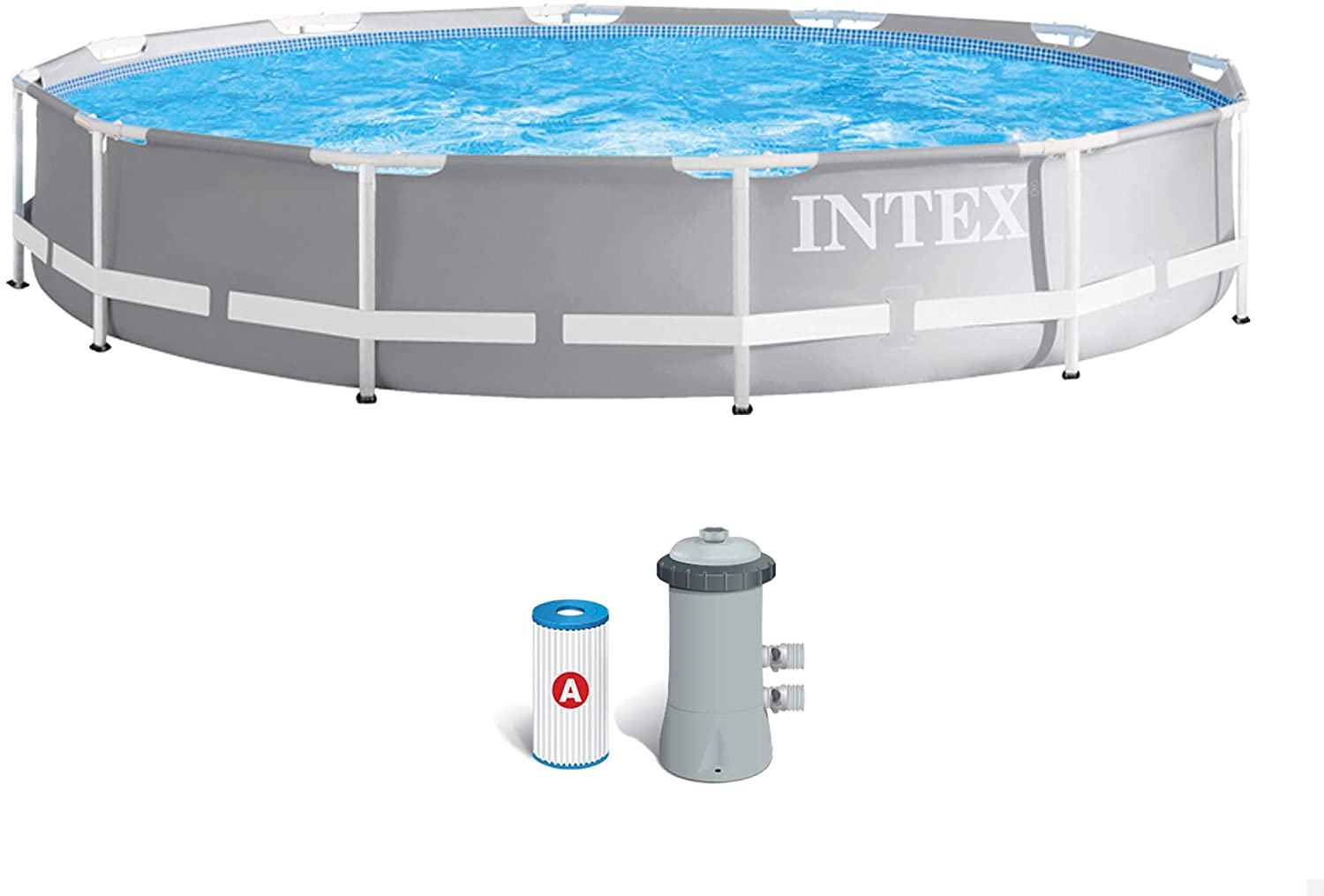 Intex Prism Premium 12ft x 30in Metal Frame Swimming Pool, Blue, 366 x 76 cm with Filter and Pump