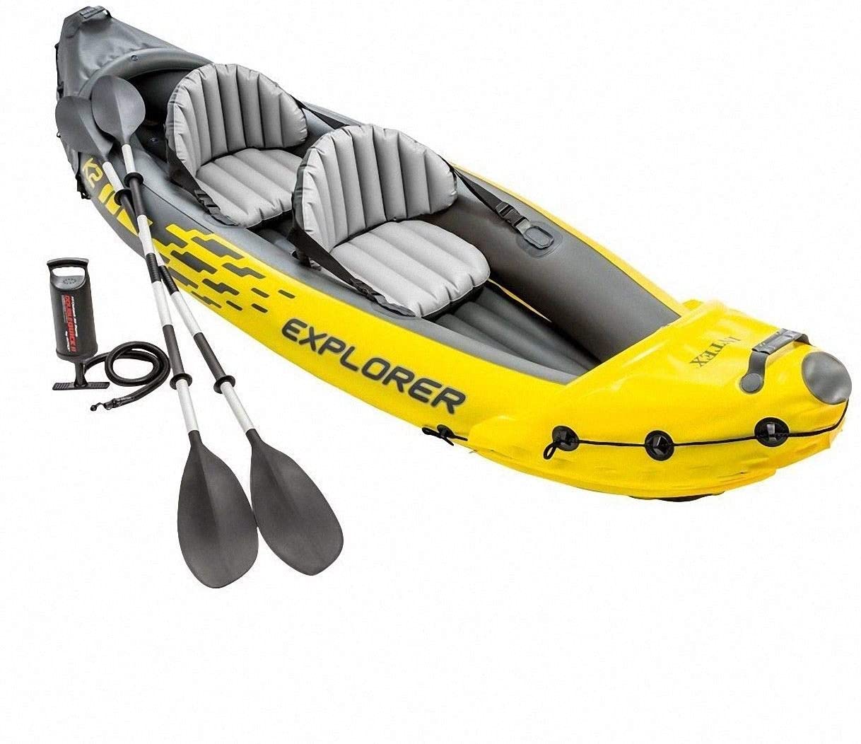 Intex Explorer K2 Kayak, 2 Person Inflatable Kayak Set with Aluminium Oars and High Output Air Pump