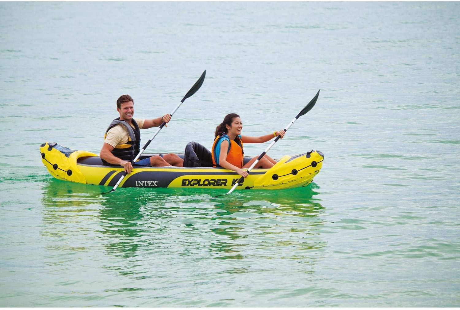 Intex Explorer K2 Kayak, 2 Person Inflatable Kayak Set with Aluminium Oars and High Output Air Pump