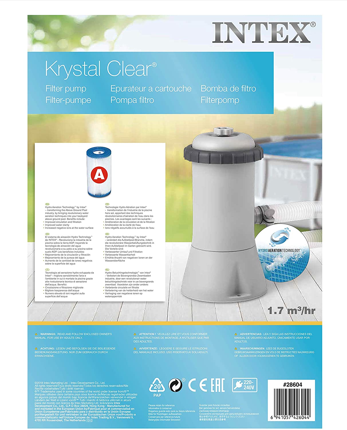 Intex Krystal Clear 2000 L/hr (530 gals) Filter Swimming Pool Pump