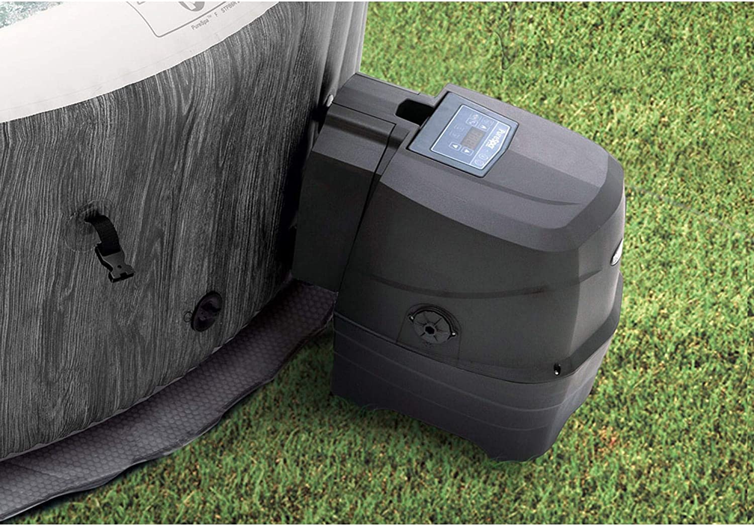 Intex PureSpa Greywood Deluxe Inflatable 4 Person Hot Tub Spa - Includes 2 x Headrests - Drinks Holder and and Chlorine Starter Kit