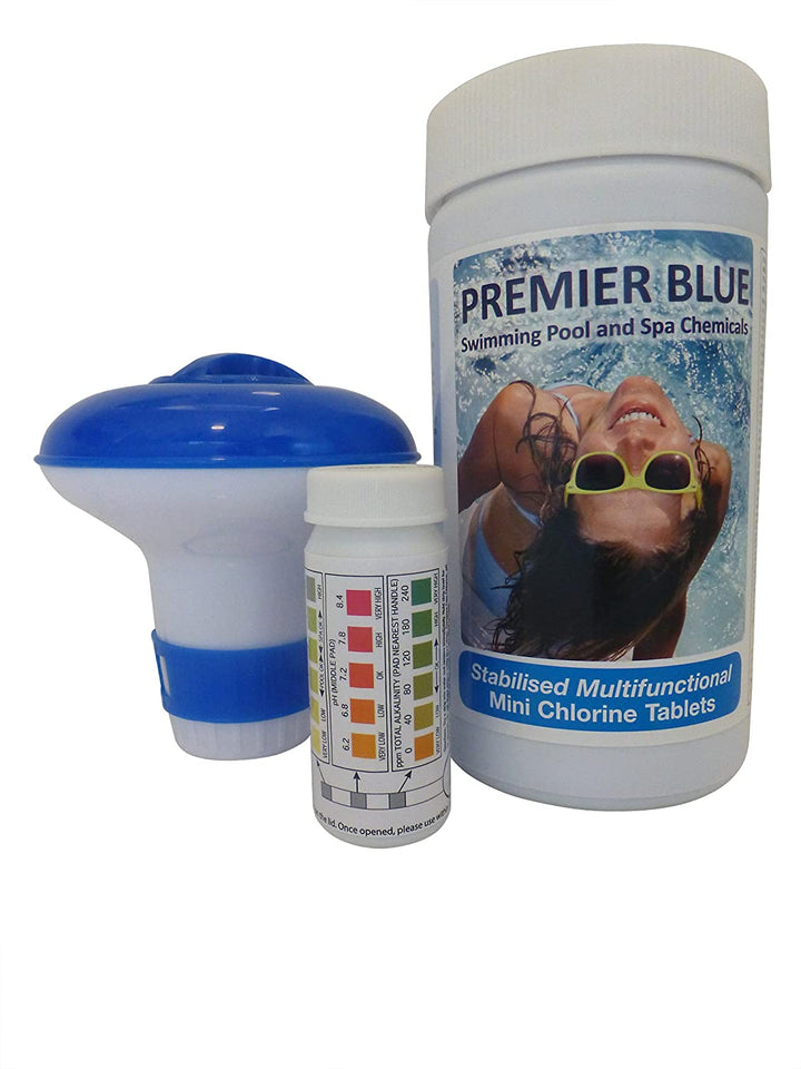 Premier Blue Chlorine Tablets with Dispenser and Testing Kit 123 Pools