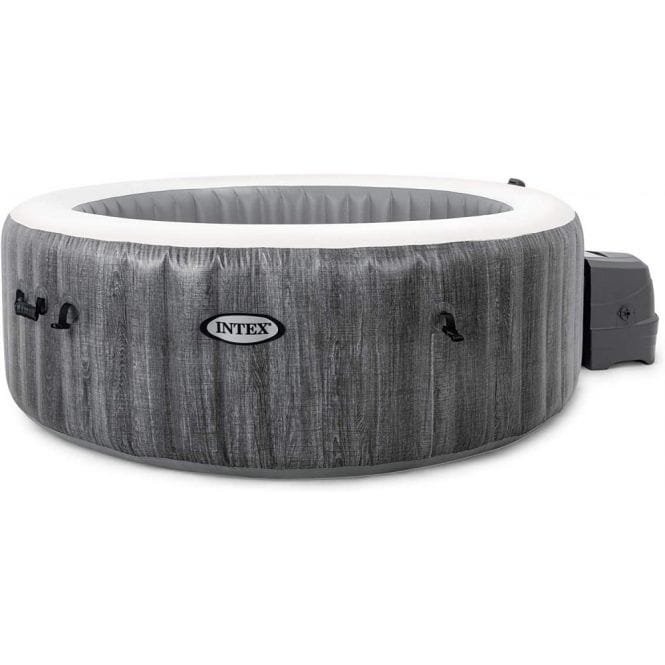 Intex PureSpa Greywood Deluxe Inflatable 4 Person Hot Tub Spa - Includes 2 x Headrests - Drinks Holder and and Chlorine Starter Kit