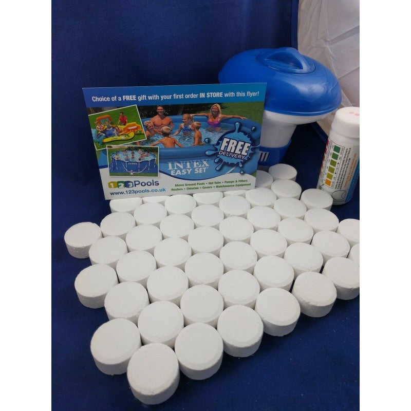 Premier Blue Chlorine Tablets with Dispenser and Testing Kit